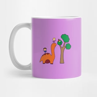 funny dinosaur with kids taking kite Mug